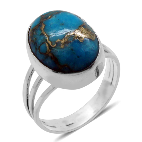 Royal Bali Collection Mojave Blue Turquoise (Ovl) Solitaire Ring in Sterling Silver 7.340 Ct.