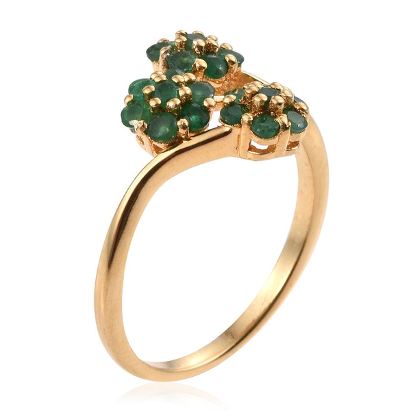 Kagem Zambian Emerald (Rnd) Triple Floral Ring in 14K Gold Overlay Sterling Silver 1.000 Ct.