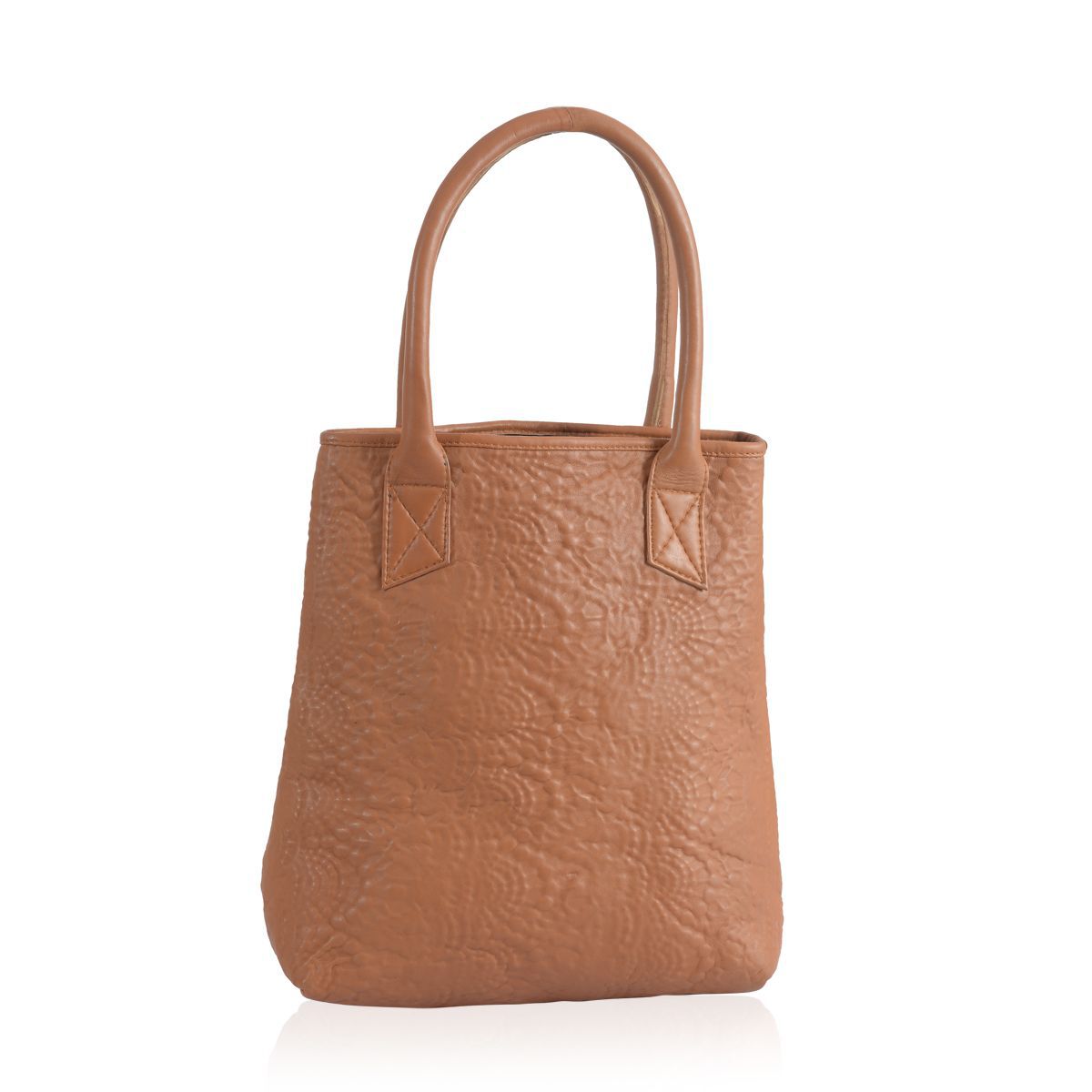 Genuine Leather Camel Colour Embossed Pattern Handbag (Size 40x35 Cm)