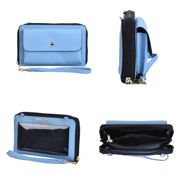 LOCK SOUL RFID Crossbody Bag with ( Size 30x22x13 Cm) and 4000mah 2 in 1 Wireless Power Bank - Blue & Black