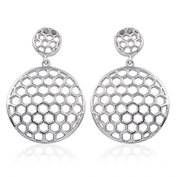 Platinum Overlay Sterling Silver Honey Comb Earrings (with Push Back), Silver wt 3.77 Gms.