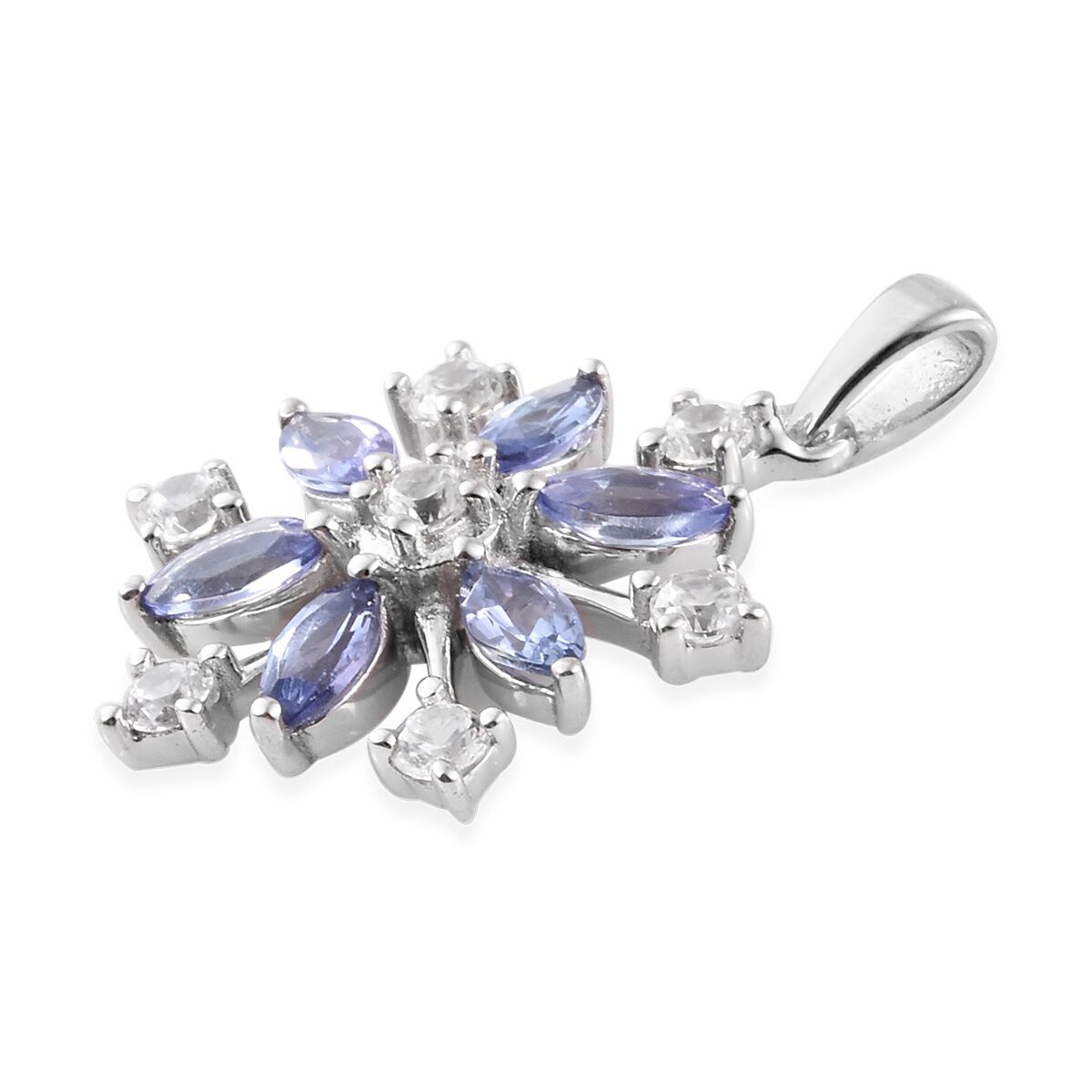 AA Tanzanite (Mrq), Natural Cambodian Zircon Snowflake Pendant in Platinum Overlay Sterling Silver 1.500 Ct.