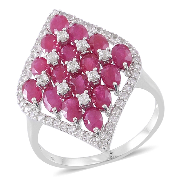 Limited Edition- Designer Inspired 9K White Gold AAA Ruby with Natural White Cambodian Zircon Ring 6