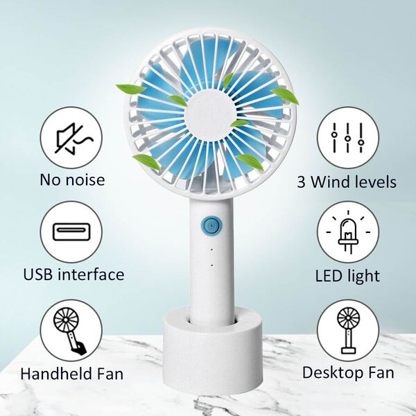 Rechargeable Mini Handheld Desk Fan With Three Speed Settings White Tjc
