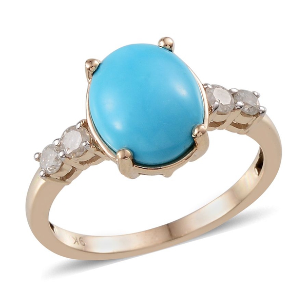 9K Y Gold Arizona Sleeping Beauty Turquoise (Ovl 2.50 Ct), Diamond Ring 2.800 Ct.