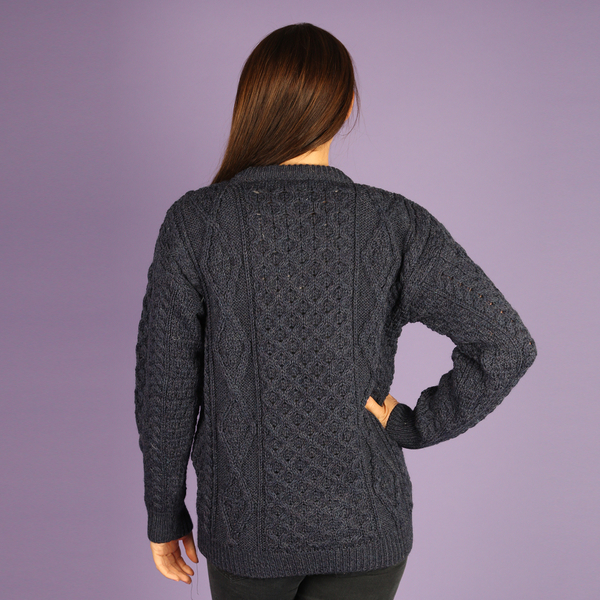 ARAN 100% Pure New Wool Irish Sweater (Size M) - Navy