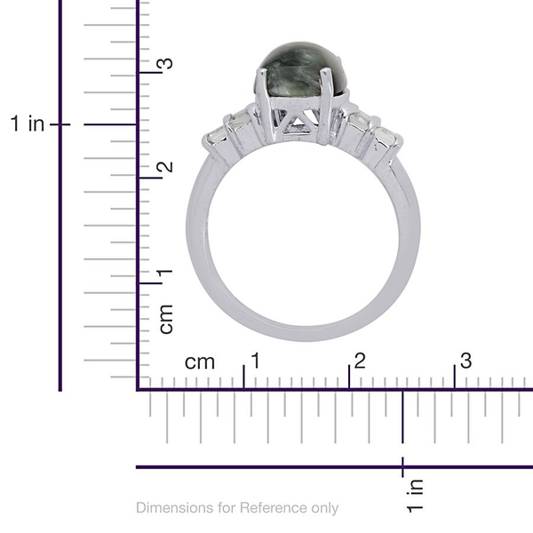 Siberian Seraphinite (Cush 2.64 Ct), White Topaz Ring in Platinum Overlay Sterling Silver 3.040 Ct.