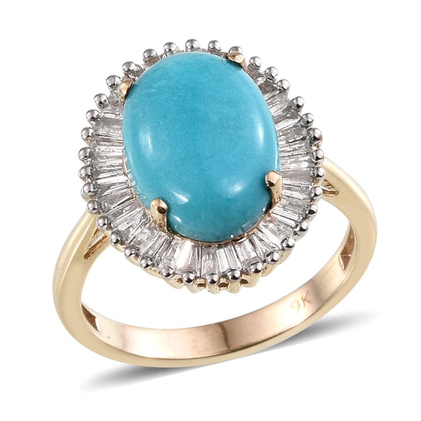 9K Y Gold Arizona Sleeping Beauty Turquoise (Ovl 4.50 Ct), Diamond Ring 5.500 Ct.