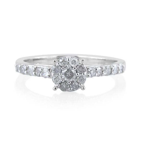 9K White Gold SGL Certified Diamond (Rnd 0.08 Ct) (I3/G-H) Engagement Ring 0.500 Ct.