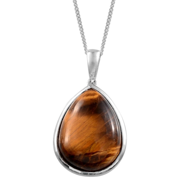 Tigers Eye (Pear) Solitaire Pendant in ION Plated Platinum Bond With Stainless Steel Chain 15.500 Ct