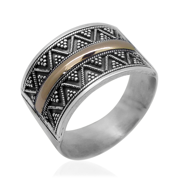 Royal Bali Collection - Hand Made 14K Y Gold and Sterling Silver Accent Band Ring 4.40 Gms.