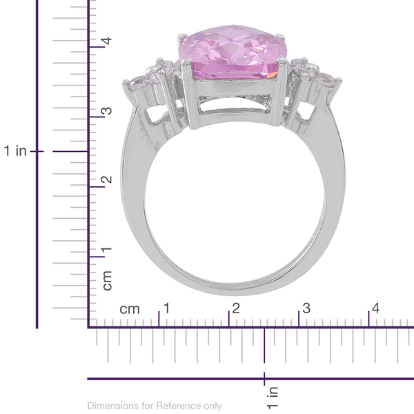 ELANZA AAA Simulated Kunzite (Cush), Simulated White Diamond Ring in Rhodium Plated Sterling Silver