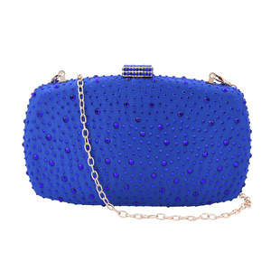 Crystal Decorative Clutch Bag with Long Chain Strap - Blue