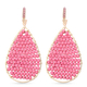 Pink Howlite and Pink Austrian Crystal Bead Teal Drop Dangling Hook Earrings (with Push Back) in Yel
