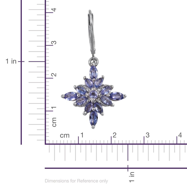 Tanzanite (Mrq), Diamond Lever Back Earrings in Platinum Overlay Sterling Silver 2.010 Ct.
