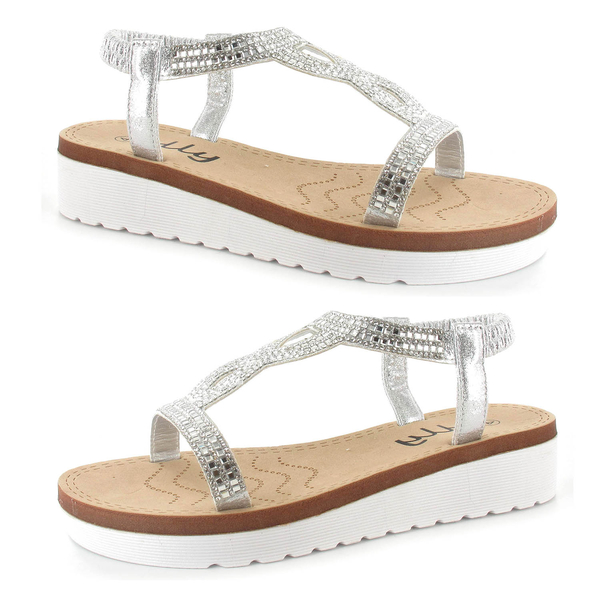 OLLY Belle Toe Post Low Wedge Sandal (Size 4) - Silver
