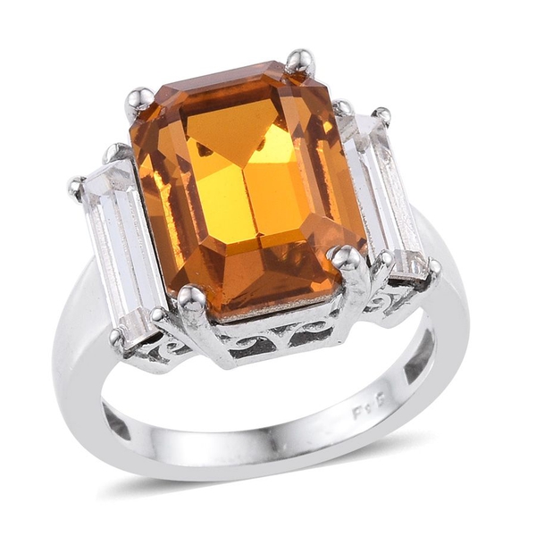 Lustro Stella  - Topaz Colour Crystal (Oct), White Crystal Ring in ION Plated Platinum Bond