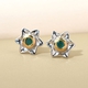 Socoto Emerald Floral Stud Earrings (with Push Back) in Platinum and Gold Overlay Sterling Silver