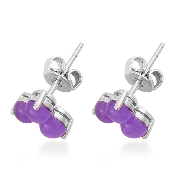 Purple Jade (Rnd) Stud Earrings (with Push Back) in Platinum Overlay Sterling Silver 2.400 Ct.