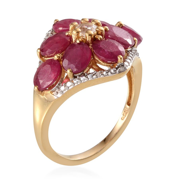 African Ruby (Ovl), White Topaz and Diamond Ring in 14K Gold Overlay Sterling Silver 6.620 Ct.