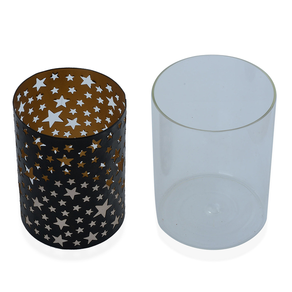 Home Decor - Black Colour Star Pattern Glass Candle Holder