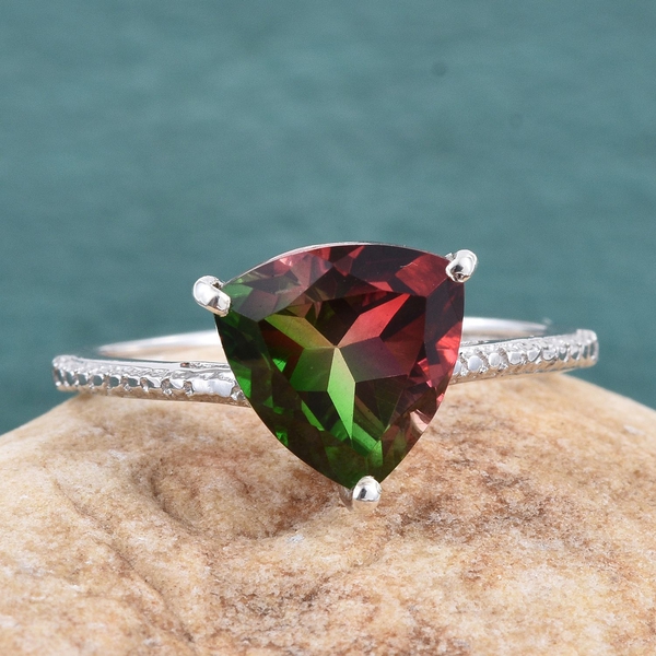 Tourmaline Colour Quartz (Trl) Solitaire Ring in Platinum Overlay Sterling Silver 4.000 Ct.