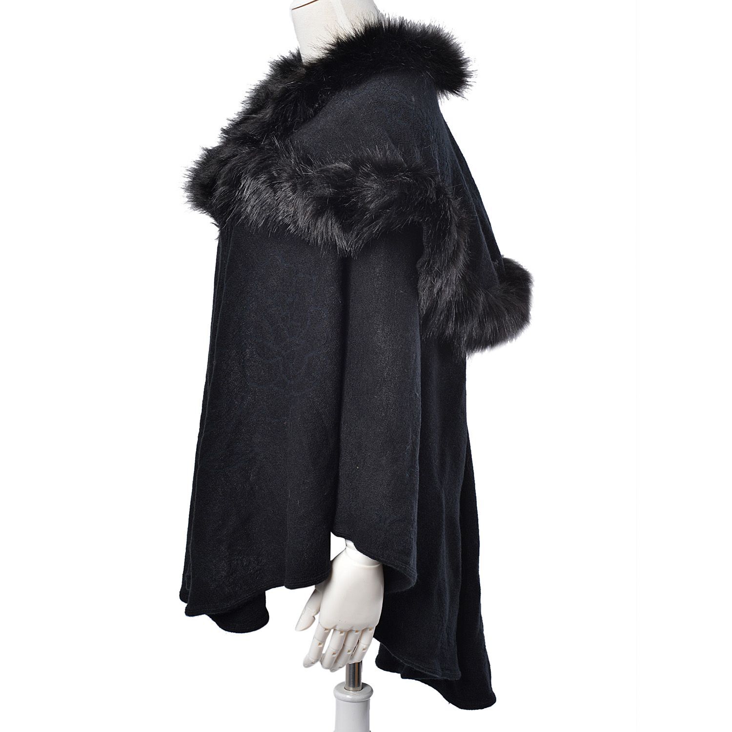Black Colour Cape with Faux Fur Collar (Free Size)