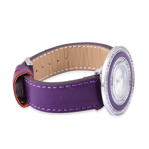 Time Piece Pick Of the Show Deal  - STRADA Japanese Movement Mother of Pearl Watch With Interchangeable Bezels - Purple Strap