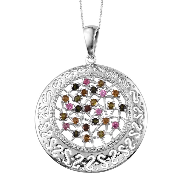 Rainbow Tourmaline (Rnd) Pendant With Chain in Platinum Overlay Sterling Silver 1.750 Ct.