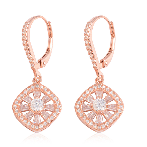 JCK Vegas Collection AAA Simulated Diamond (Rnd) Lever Back Earrings in Rose Gold Overlay Sterling S