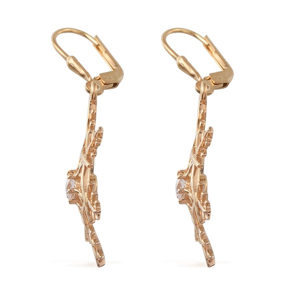 Lustro Stella - 14K Gold Overlay Sterling Silver (Rnd) Snowflake Lever Back Earrings Made with Finest CZ