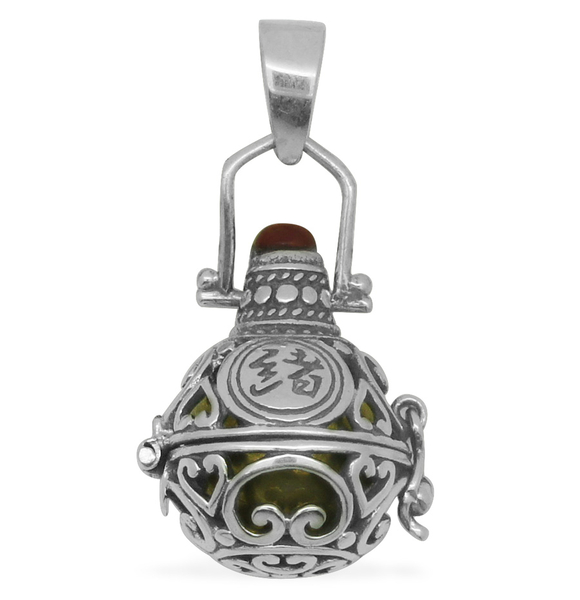 (Option 2) Royal Bali Collection Red Ethiopian Opal (Rnd) Harmony Ball Pendant in Sterling Silver