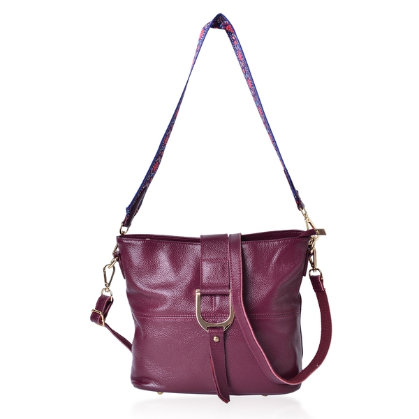 Genuine Leather Burgundy Colour Crossbody Bag with Colourful Adjustable and Removable Shoulder Strap (Size 29X26X23X13 Cm)
