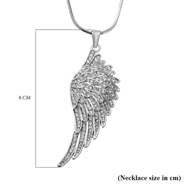 White Austrian Crystal Angel Wing Pendant with Chain (Size 29 with 2 inch Extender)