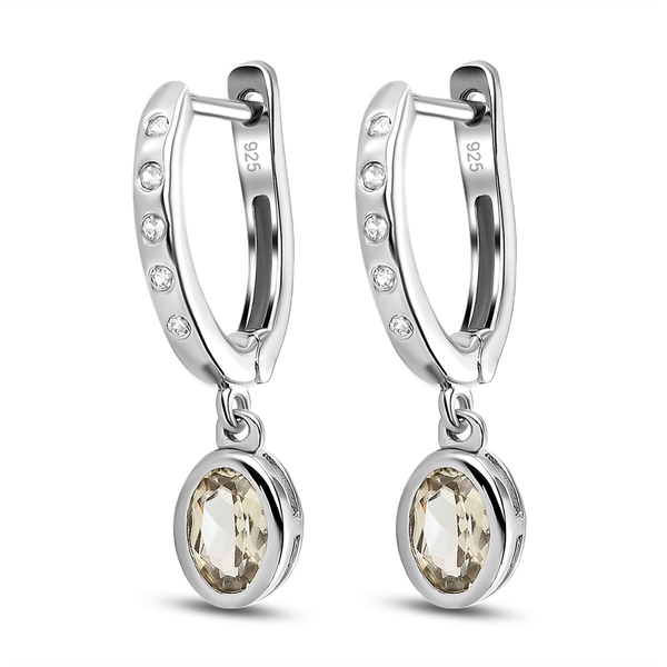 Turkizite and Natural Cambodian Zircon Hoop Earrings in Platinum Overlay Sterling Silver 1.07 Ct.