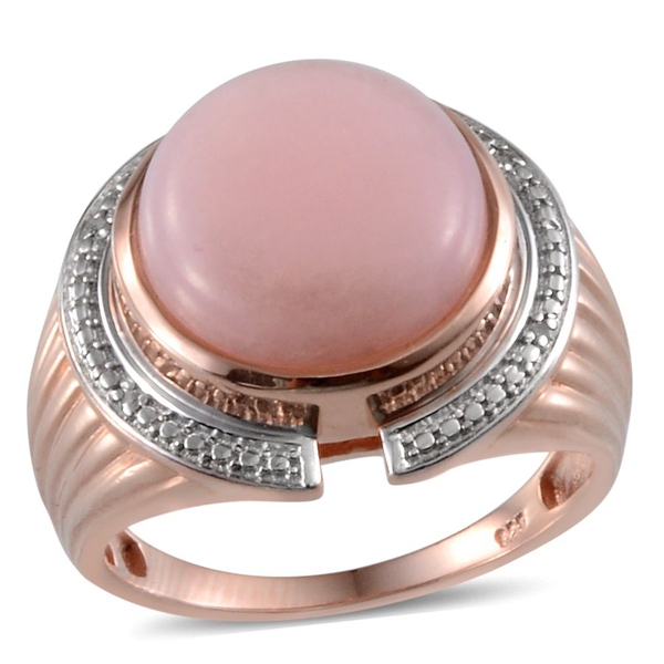 Peruvian Pink Opal (Rnd 7.00 Ct), Diamond Ring in Rose Gold Overlay Sterling Silver 7.020 Ct.
