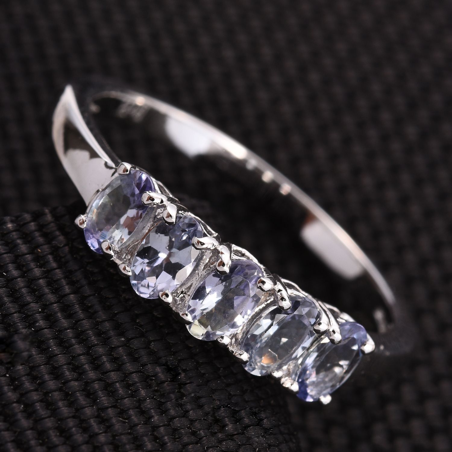 Green Blue Tanzanite (Ovl) 5 Stone Ring in ION Plated Platinum Bond 1.250 Ct.