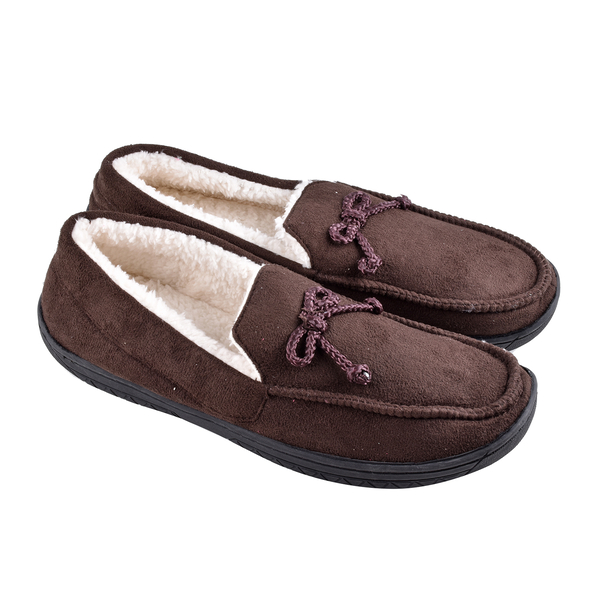 Brown Colour Mens Microfibre Moccasin Slippers (Size 8)