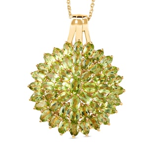 2 Piece Set -  Peridot Chain (Size - 20 ) and Cluster Pendant in 18K Vermeil Yellow Gold Plated Ster