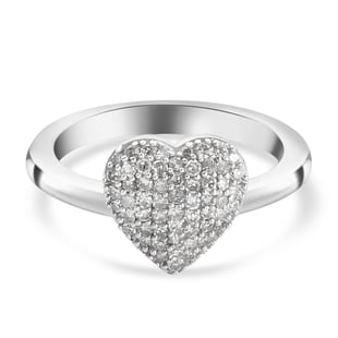 Diamond Heart Ring in Platinum Overlay Sterling Silver 0.30 Ct.