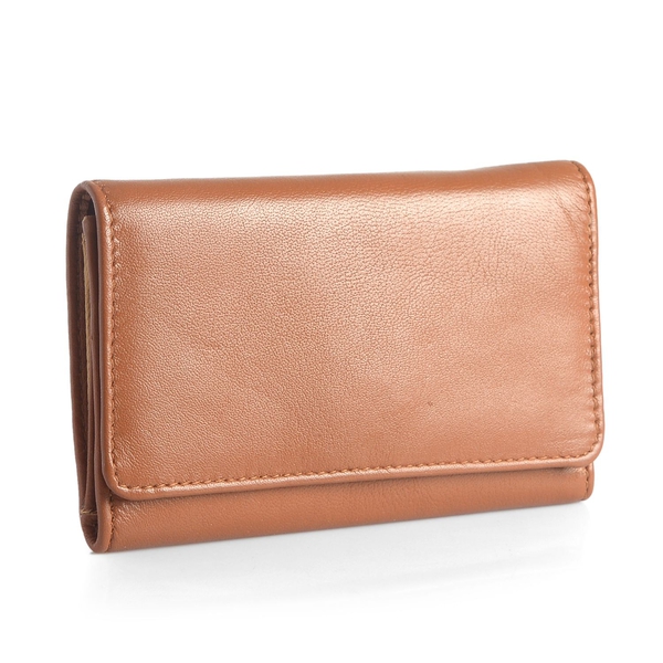 Genuine Leather RFID Blocker Tan Colour Ladies Purse (Size 15.5x8.5 Cm)