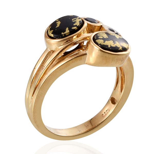 Goldenite (Ovl 1.75 Ct), Boi Ploi Black Spinel Ring in 14K Gold Overlay Sterling Silver 2.250 Ct.