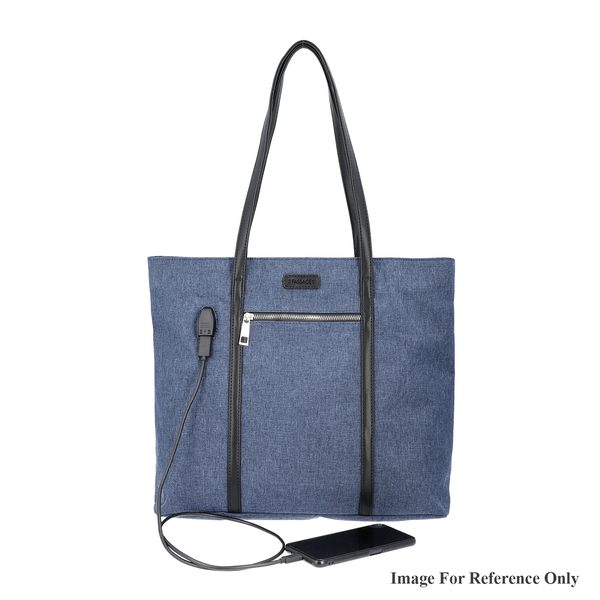 Multi Purpose Zipper Closure Large Tote Bag (40x13x35cm) with Wristlet (20x12cm) and Power Bank - Navy