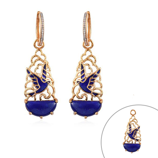 GP 12.25 Ct Lapis Lazuli and Kanchanaburi Blue Sapphire Bird Drop Earrings in Gold Plated Silver