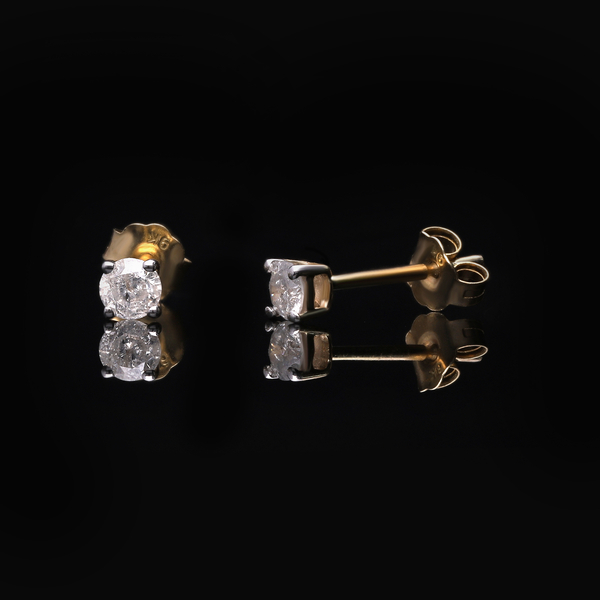 9K Yellow Gold SGL Certified Diamond (I3/G-H) Stud Earrings (with Push Back) 0.25 Ct.