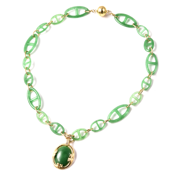 Green Jade and Natural Cambodian Zircon Necklace (Size 18) in Yellow Gold Overlay Sterling Silver 62