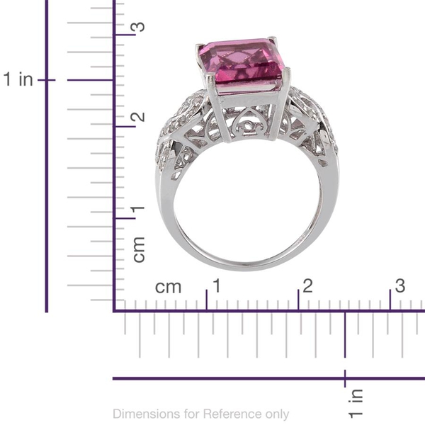 Radiant Orchid Quartz (Oct 4.75 Ct), White Topaz Ring in Platinum Overlay Sterling Silver 5.000 Ct.