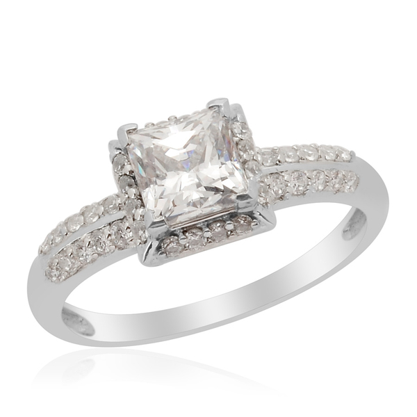 Lustro Stella - Platinum Overlay Sterling Silver (Sqr) Ring Made with Finest CZ  1.812 Ct.