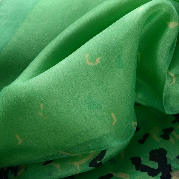 100% Mulberry Silk Green, Lemon and Multi Colour Abstract Pattern Scarf (Size 180x100 Cm)