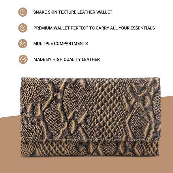 100% Genuine Leather Python Embossed RFID Protected Wallet (Size 18x10 Cm) - Cream